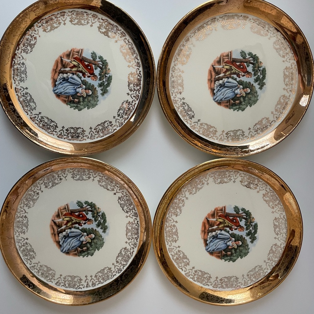 Sabin CREST-O-GOLD 22k Gold Warranted Bread Plate 6 1/2 inch vintage plate set